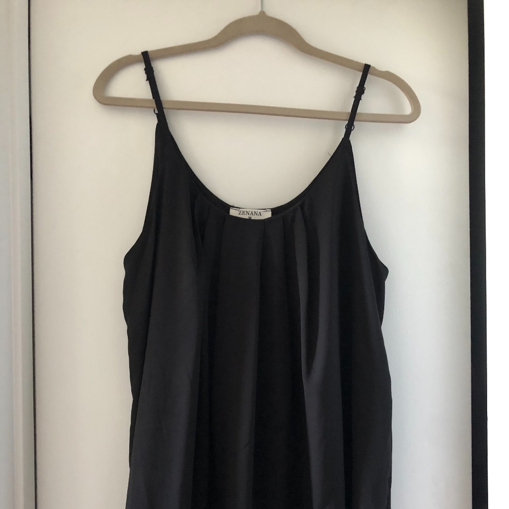 Zenana Premium Pleated Spaghetti Cami- M / Black